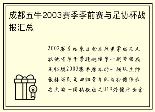 成都五牛2003赛季季前赛与足协杯战报汇总